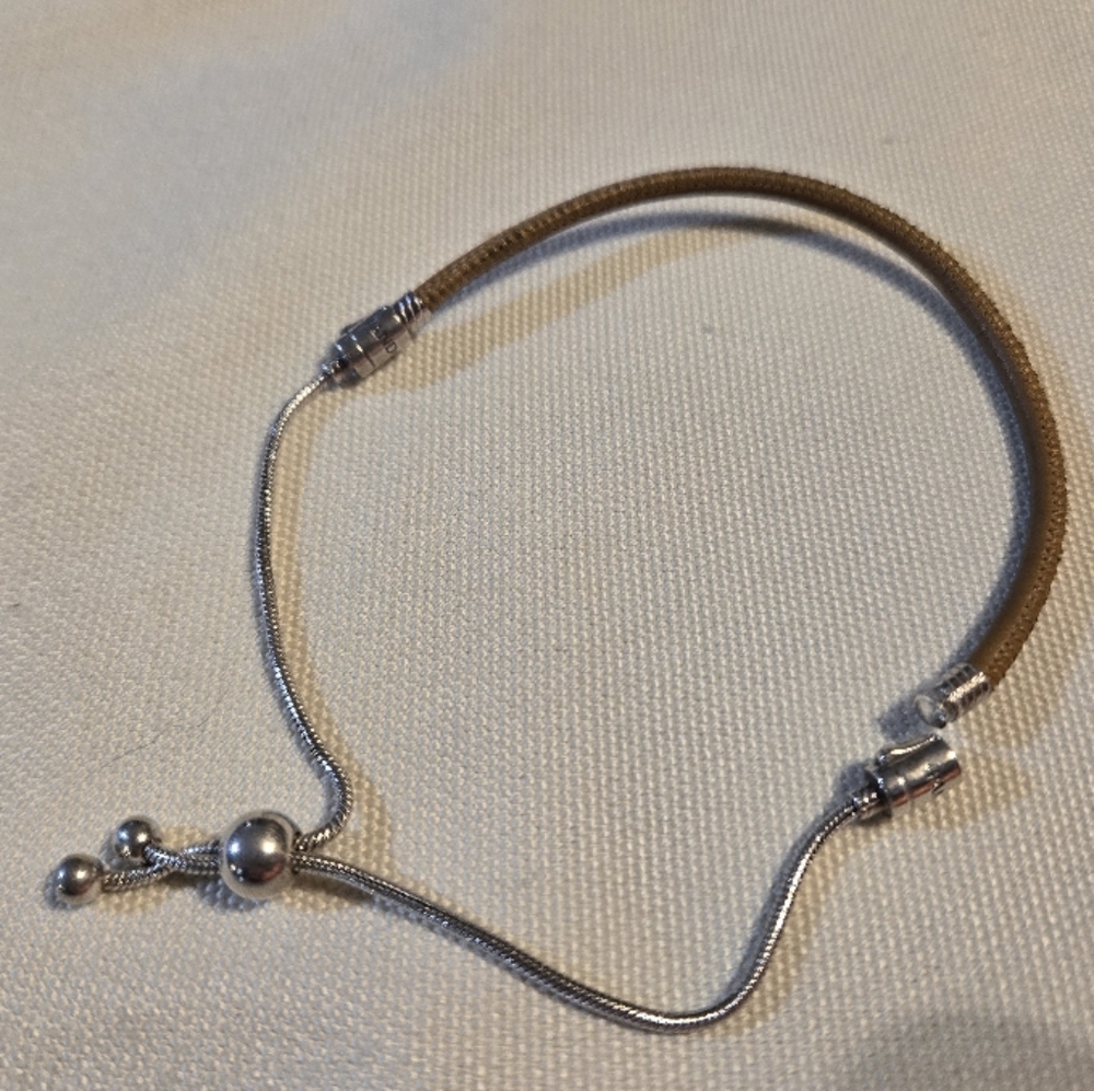 PANDORA Elegant Silver and Brown Bracelet